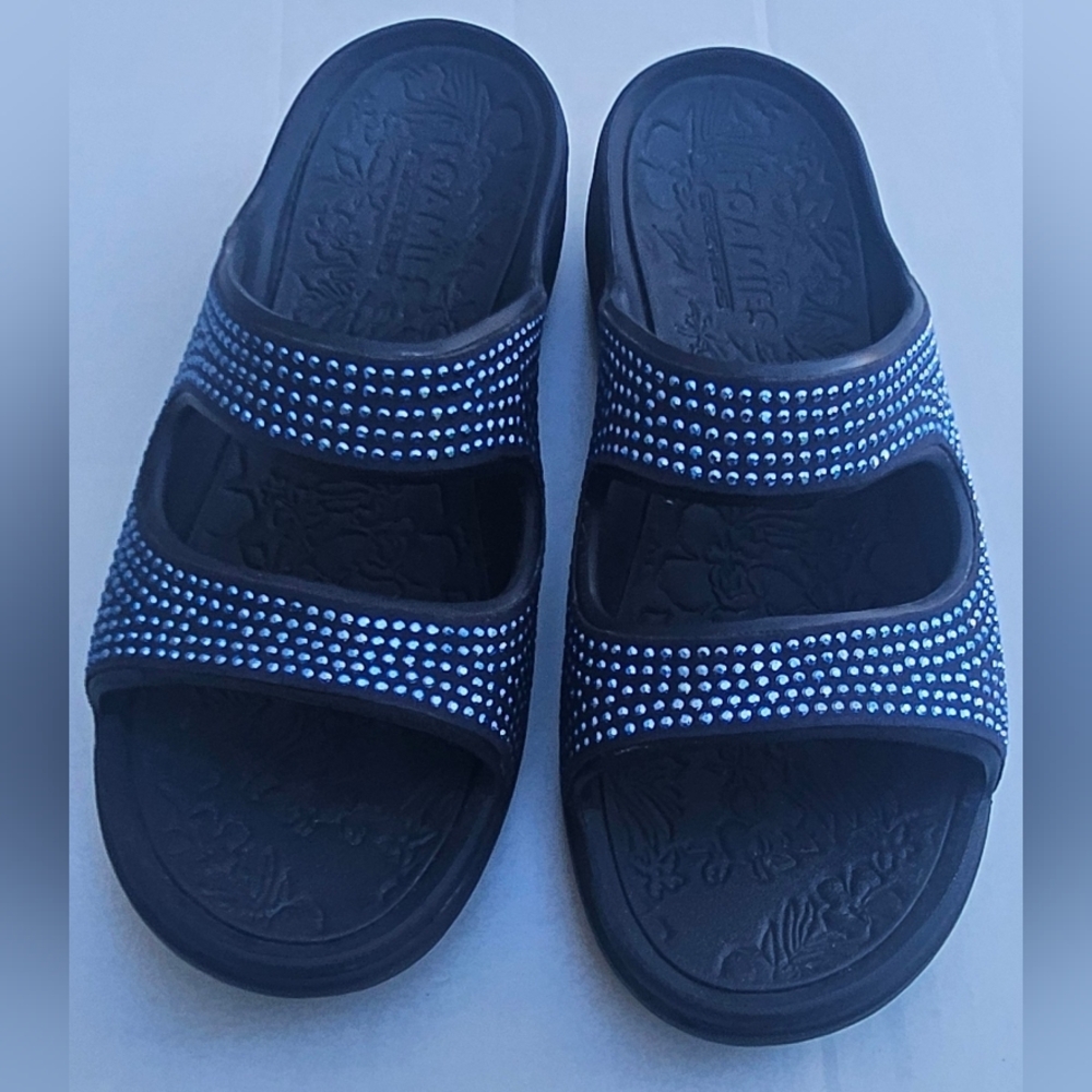 Skechers Black Slide Sandals with Rhinest